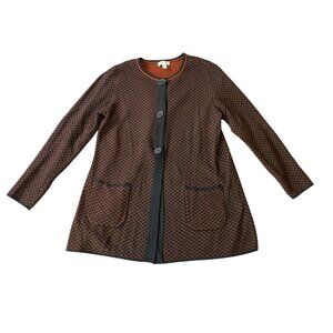 Susan Graver Button-Front Cardigan Jacket Sweater Black Orange Diamond Medium